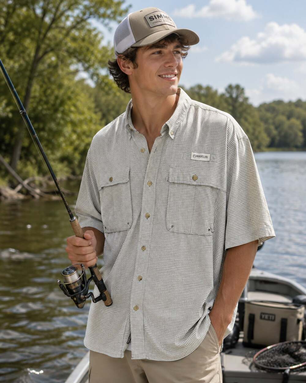 Magellan Mens Size XL Outdoors Gray Checkered Short Sleeve Fishing Shirt